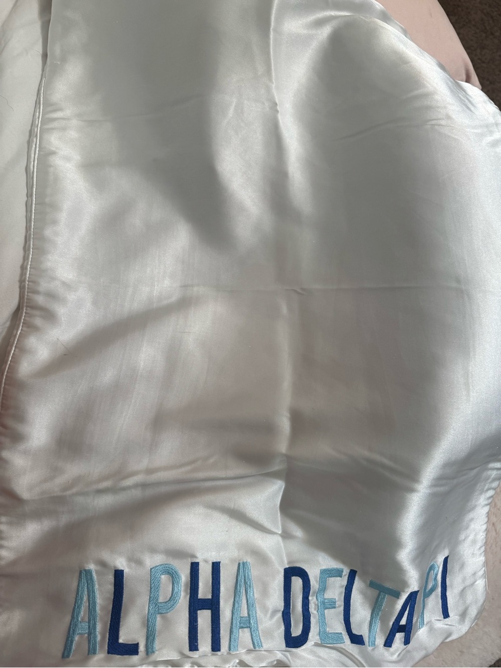 Alpha Delta Pi Satin Stole - Light Blue Embroidery